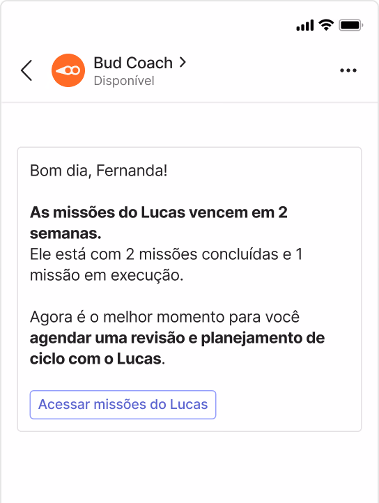 Mockup do Microsoft Teams exibindo a conversa do Bud Coach.
